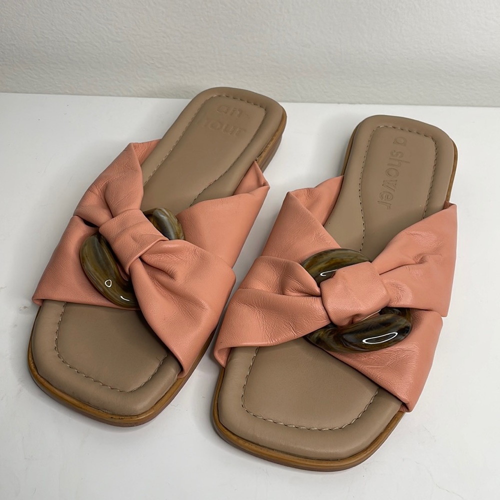 PINK LEATHER SLIDE SANDAL by AN HOUR A SHOWER - NEW NEVER WORN